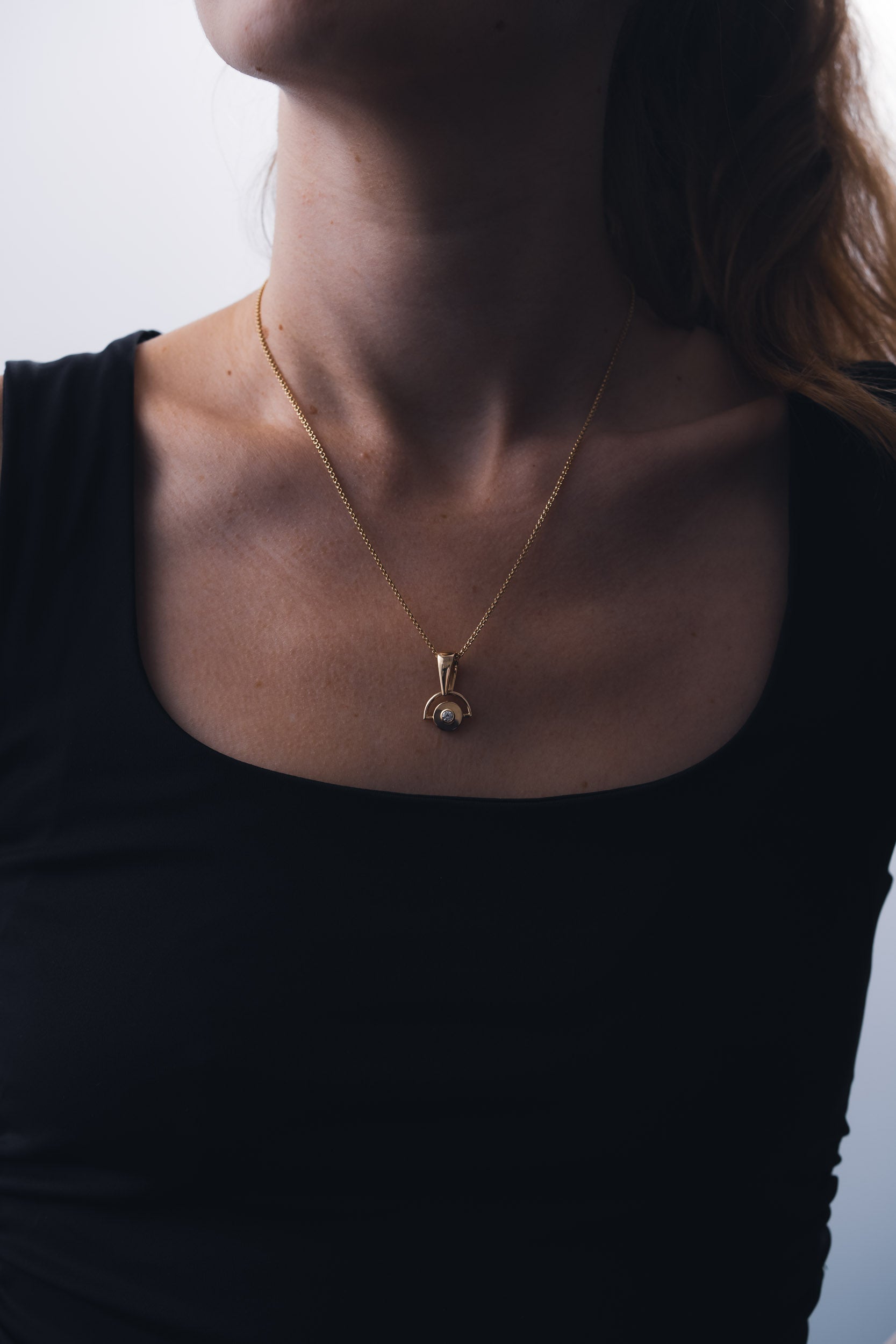 Recycled diamond and gold pendant necklace