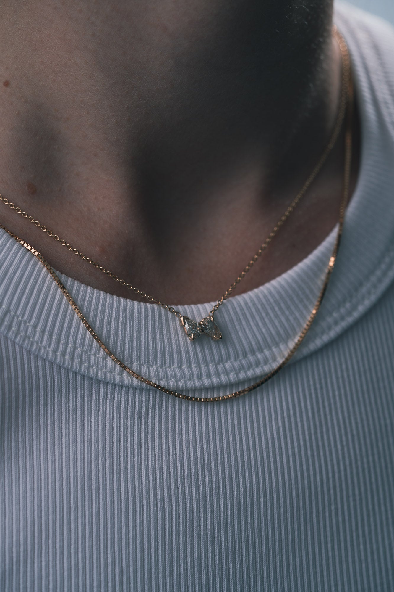 Ethically sourced natural diamond necklace two pear handmade