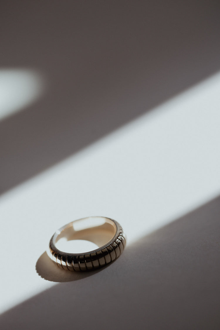Recycled gold ring traditional hand carved in the UK