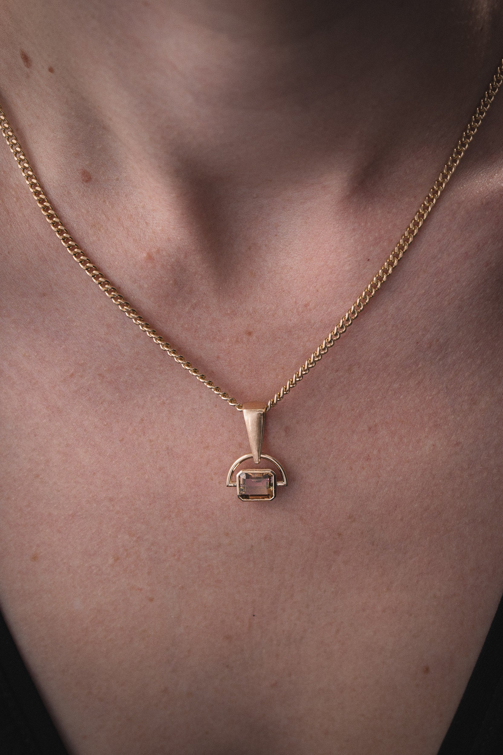 Pink Tourmaline bespoke necklace pendant made of recycled gold